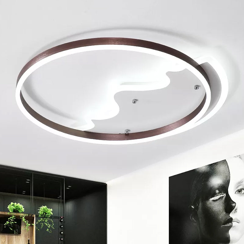 Contemporary Led Flush Mount Ceiling Light With Coffee - Colored Metal Ring - Ideal For Mountain