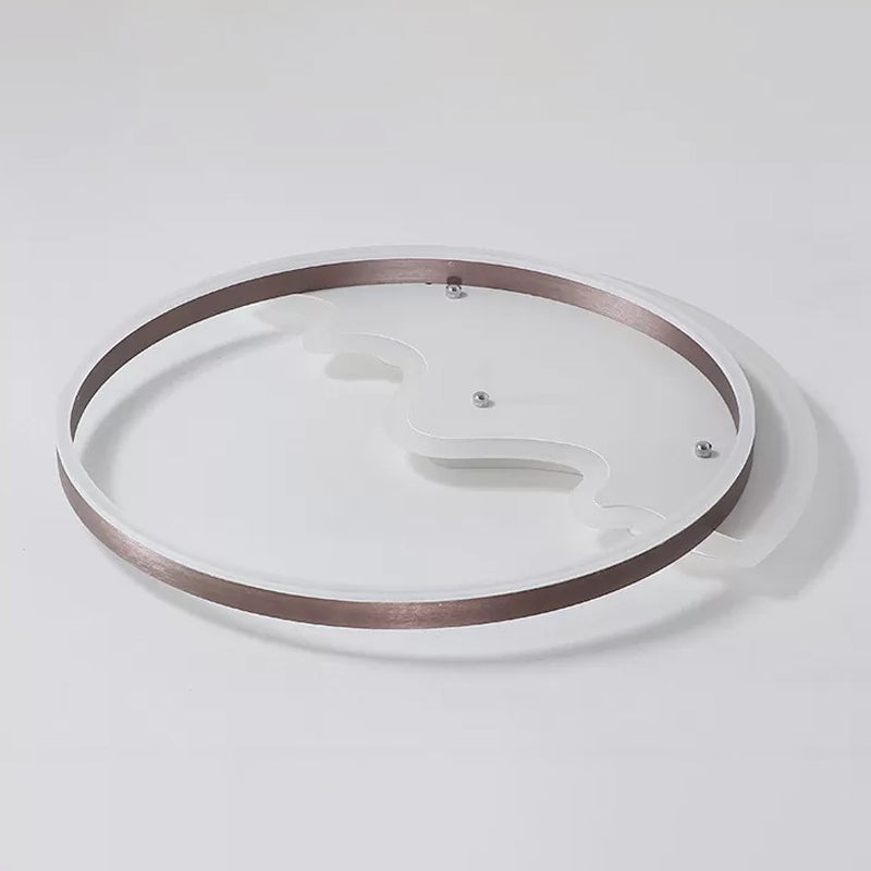 Contemporary Led Flush Mount Ceiling Light With Coffee - Colored Metal Ring - Ideal For Mountain