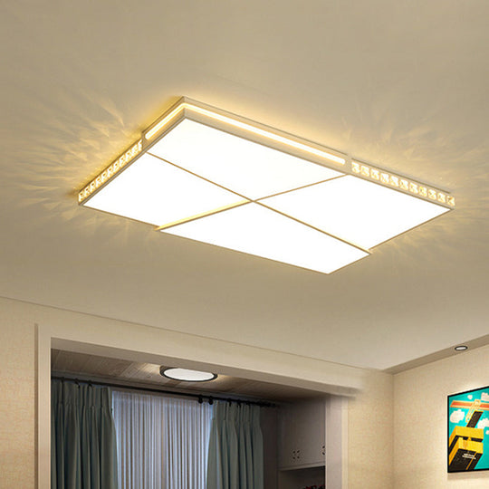 White Geometric Led Flush Ceiling Light With Crystal Accents
