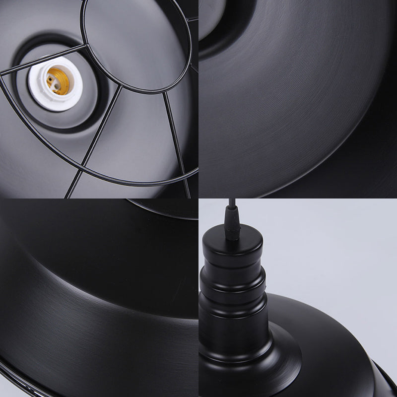 Nautical Iron 1-Light Black Pendant Lamp With Wire Cage - Barn Living Room Hanging Fixture