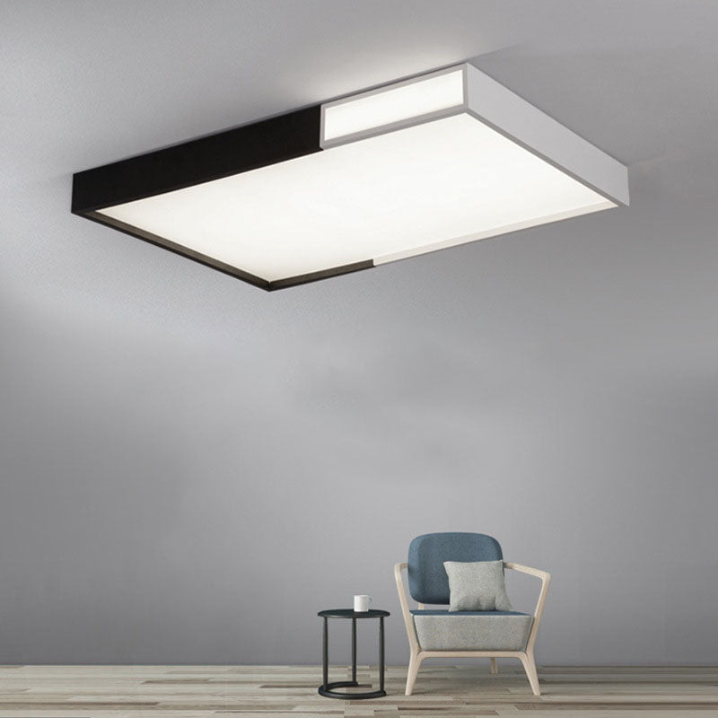 Led Flush Mount Light In Simple Metal Black And White Quadrilateral Design Black-White / Warm