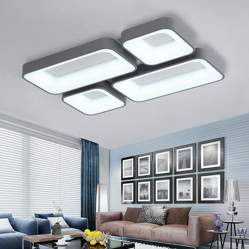 Simple Metal Grey Led Flush Mount Bedroom Ceiling Light With Quadrilateral Shape And Splicing / Warm