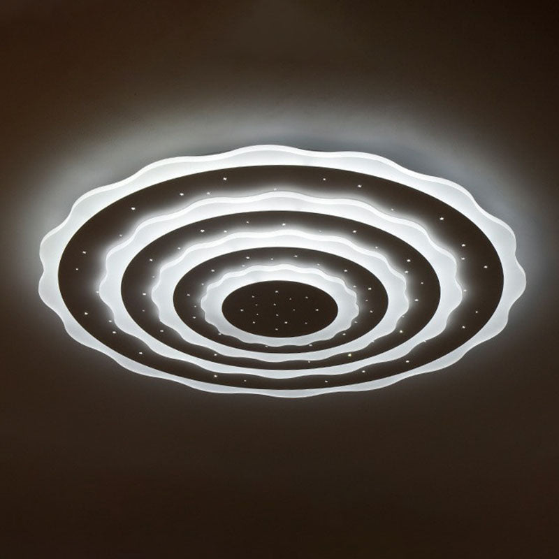 Artistic White Ripple Acrylic Led Flush Light Fixture For Living Room Ceiling / Small