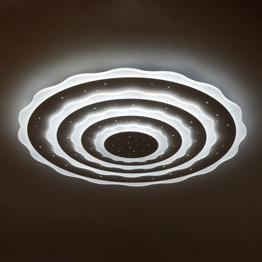 Artistic White Ripple Acrylic Led Flush Light Fixture For Living Room Ceiling / Small
