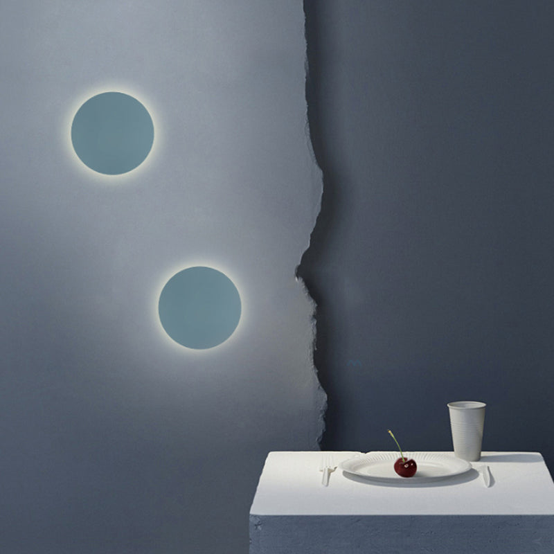 Nordic Macaron Colored Wall Sconce For Stair Foyer In Round Metal Design
