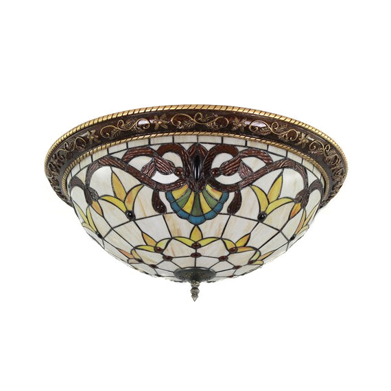 Victorian Stained Glass Half Globe Ceiling Light For Bedroom - Beige 16’/19.5’ 4 Lights Flush