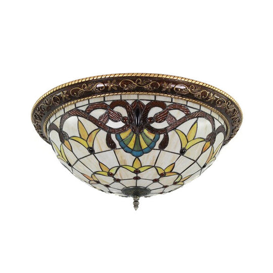 Victorian Stained Glass Half Globe Ceiling Light For Bedroom - Beige 16’/19.5’ 4 Lights Flush