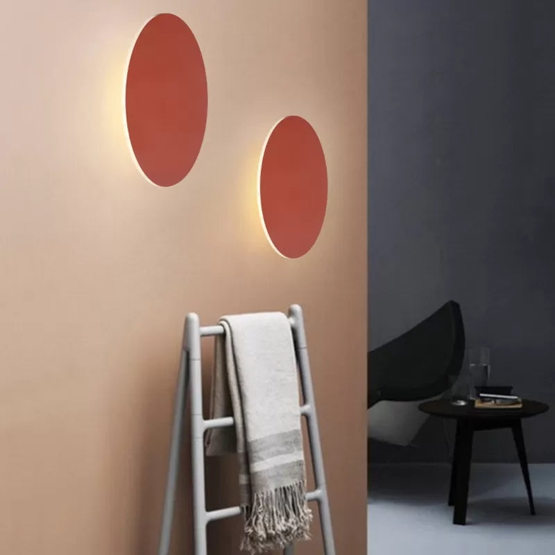 Nordic Macaron Colored Wall Sconce For Stair Foyer In Round Metal Design Red / A