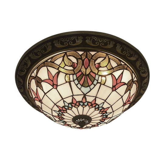 Victorian Stained Glass Half Globe Ceiling Light For Bedroom - Beige 16’/19.5’ 4 Lights Flush