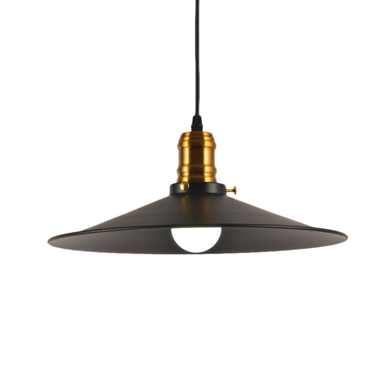 Wrought Iron Industrial Pendant Light - 8.5’/10’ Saucer Shape Black 1-Light For Living Room