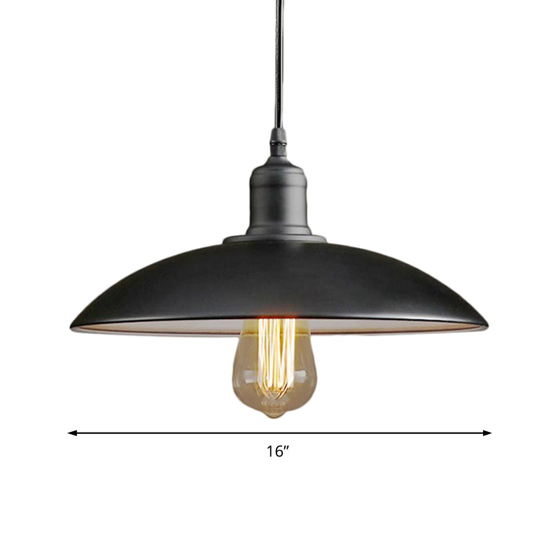 12.5’/16’ Wide Dome Industrial Metal Pendant Lamp - 1-Light Black/White Hanging Fixture For