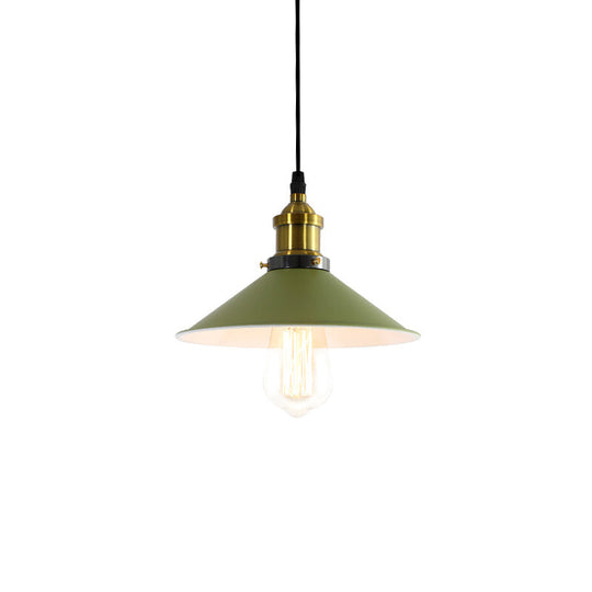 Industrial Metal Cone Pendant Light With Green/Grey Shade For Restaurants - 1-Light Hanging Lamp