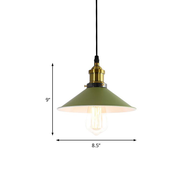 Industrial Metal Cone Pendant Light With Green/Grey Shade For Restaurants - 1-Light Hanging Lamp