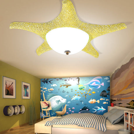 Nordic Stylish Starfish Kids Flush Mount Ceiling Light Fixture Yellow
