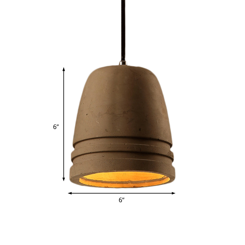 Industrial Cement Bell Shape Hanging Ceiling Light Brown 1-Light Fixture For Bedroom