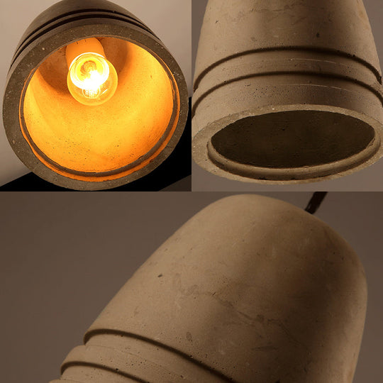 Industrial Cement Bell Shape Hanging Ceiling Light Brown 1-Light Fixture For Bedroom