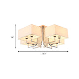 Contemporary Crystal Drop Ceiling Light Fixture With White Cubic Fabric Shade 23.5/31.5 Wide
