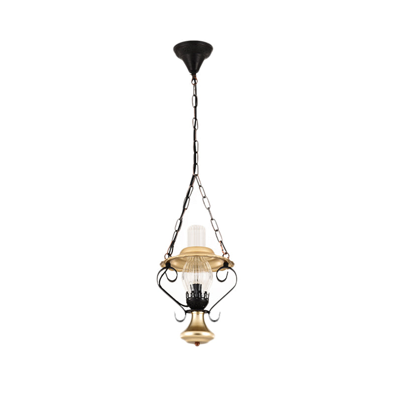 Industrial Brass Iron And Glass Lantern Ceiling Pendant - Single Light Bedroom