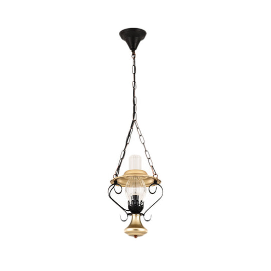 Industrial Brass Iron And Glass Lantern Ceiling Pendant - Single Light Bedroom