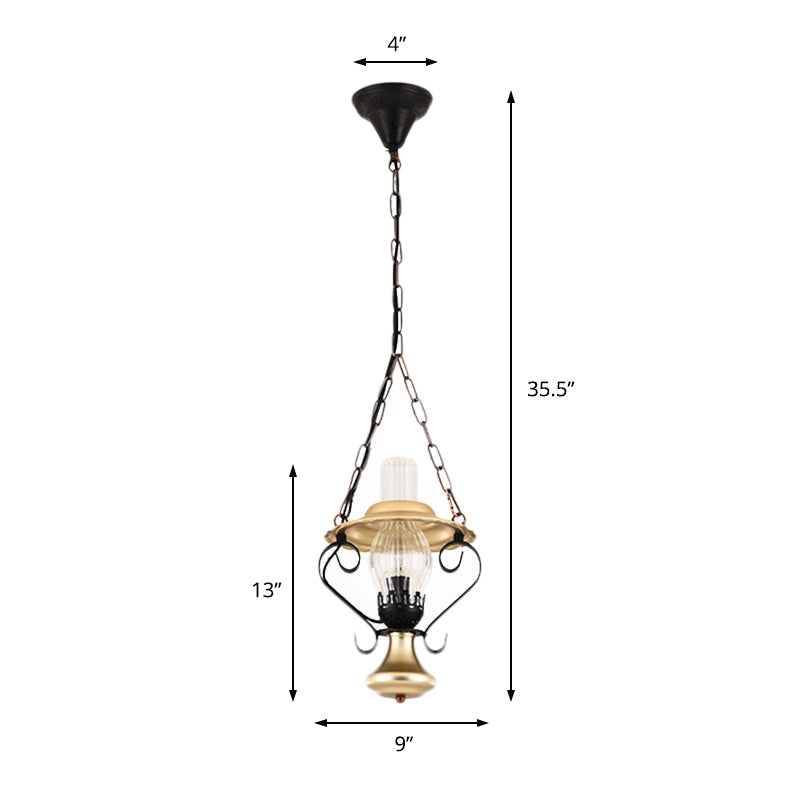 Industrial Brass Iron And Glass Lantern Ceiling Pendant - Single Light Bedroom