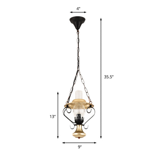 Industrial Brass Iron And Glass Lantern Ceiling Pendant - Single Light Bedroom