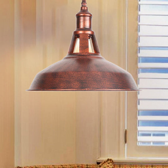 Wrought Iron Rust Pendant Lamp Barn 1-Light Retro Suspension Light For Living Room - 12’/16’ Wide