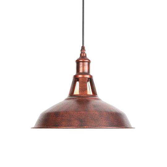 Wrought Iron Rust Pendant Lamp Barn 1-Light Retro Suspension Light For Living Room - 12’/16’ Wide