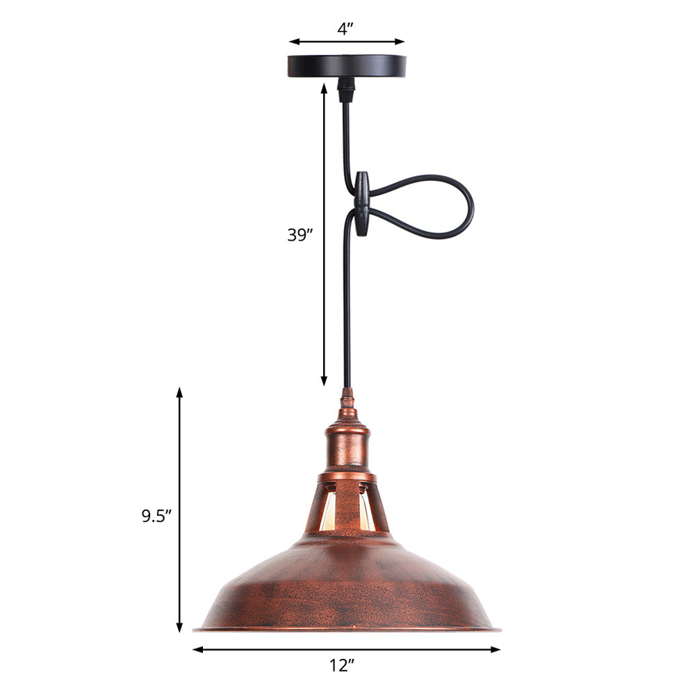 Wrought Iron Rust Pendant Lamp Barn 1-Light Retro Suspension Light For Living Room - 12’/16’ Wide