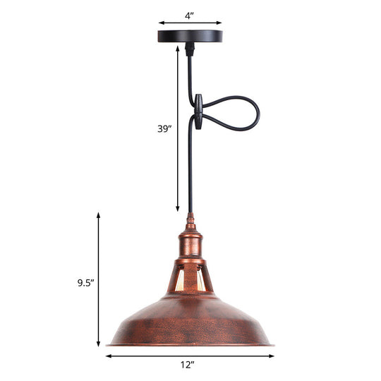 Wrought Iron Rust Pendant Lamp Barn 1-Light Retro Suspension Light For Living Room - 12’/16’ Wide
