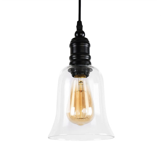 Black Pendant Light Fixture With Clear Glass Shade - Modern Industrial Hanging Design For Kitchen
