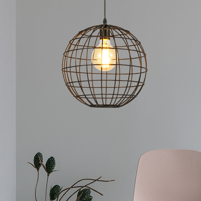 Metal Industrial Hanging Pendant Light With Globe Shade - Ideal For Living Room Ceiling Lighting