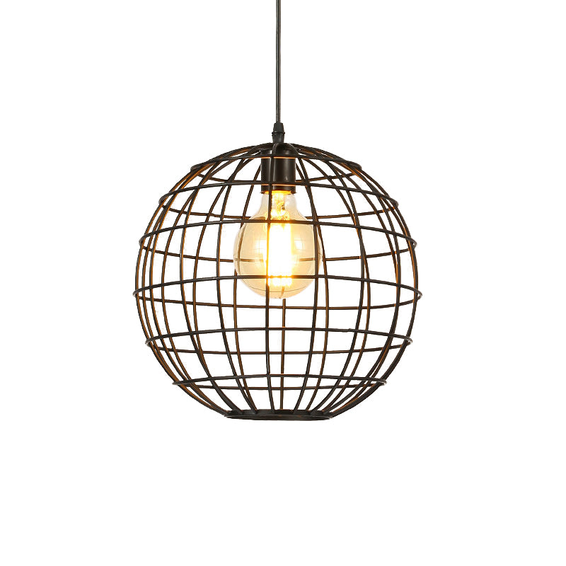 Metal Industrial Hanging Pendant Light With Globe Shade - Ideal For Living Room Ceiling Lighting