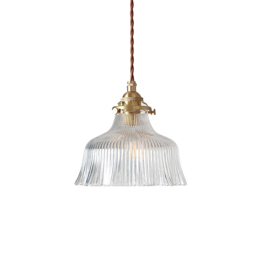 Industrial Clear Textured Glass Pendant Lamp - 1 Light Brass Barn Hanging Indoor 6’/8