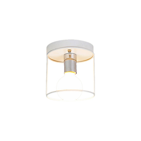Industrial Metal Flushmount Light With Cage - Cylinder Corridor Design