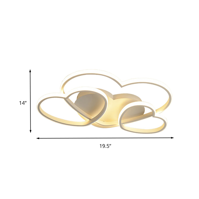 Heart Led Flush Mount Ceiling Fixture For Kid’s Room - Nordic Acrylic In White/Pink/Gold 19.5’