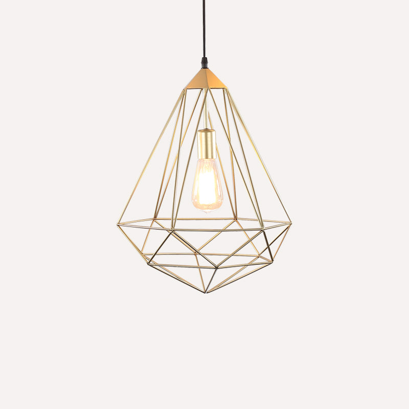 Antique Gemstone Iron Pendant Light – 1-Light Dining Room Hanging Fixture Gold / B