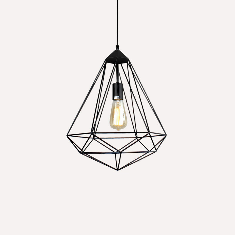 Antique Gemstone Iron Pendant Light – 1-Light Dining Room Hanging Fixture Black / B