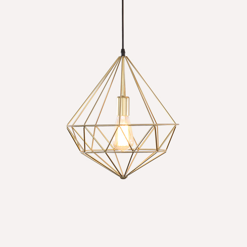 Antique Gemstone Iron Pendant Light – 1-Light Dining Room Hanging Fixture Gold / C