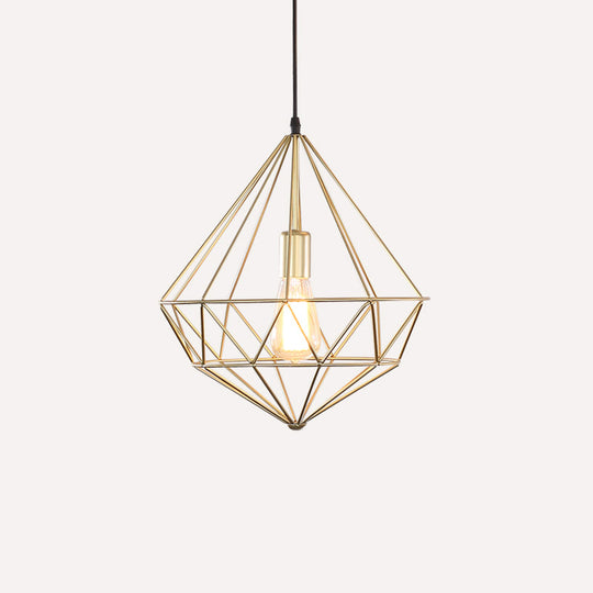 Antique Gemstone Iron Pendant Light – 1-Light Dining Room Hanging Fixture Gold / C