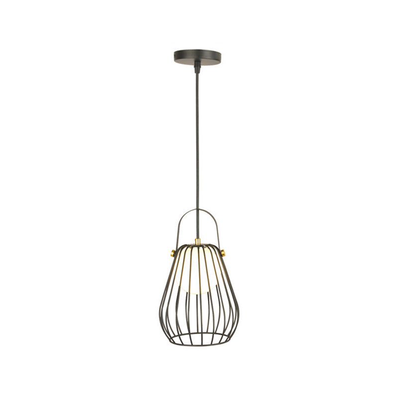 Iron Hanging Pendant Ceiling Light For Bedroom - Industrial Pear Shape Black