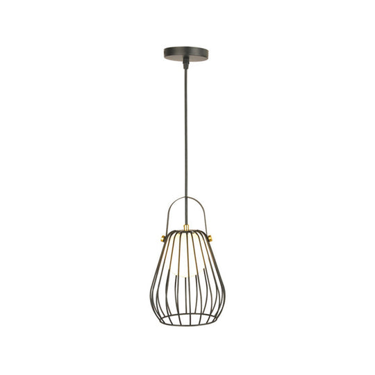 Iron Hanging Pendant Ceiling Light For Bedroom - Industrial Pear Shape Black