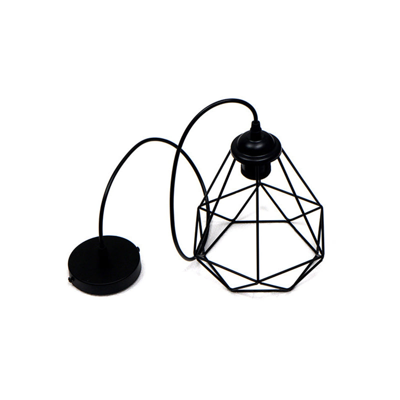 Vintage Black Iron Diamond Ceiling Lamp For Dining Room Single-Bulb Hanging Light