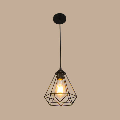 Vintage Iron Ceiling Light: Single-Bulb Hanging Lamp In Black For Dining Room