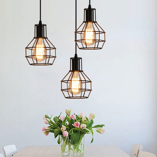 Sleek Black Grenade Cage Pendant Light - Simplicity Iron 1 Bulb Ideal For Dining Rooms