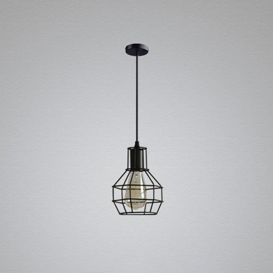 Sleek Black Grenade Cage Pendant Light - Simplicity Iron 1 Bulb Ideal For Dining Rooms