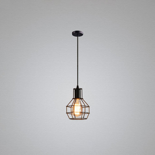 Sleek Black Grenade Cage Pendant Light - Simplicity Iron 1 Bulb Ideal For Dining Rooms