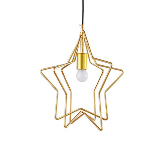Vintage Star Cage Gold Hanging Light For Dining Room - Single-Bulb Ceiling Lamp