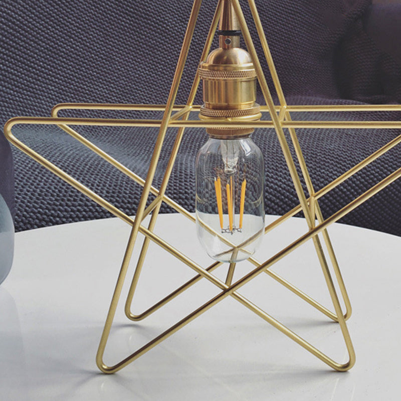 Gold Star Cage Ceiling Light - Simplicity Design Metal Frame 3 Bulbs Ideal For Dining Room