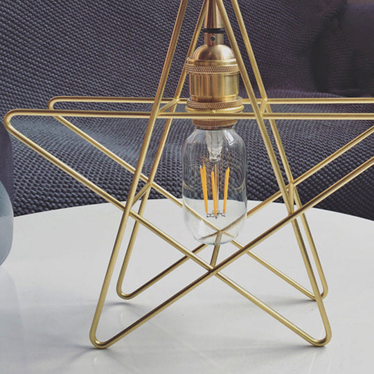 Gold Star Cage Ceiling Light - Simplicity Design Metal Frame 3 Bulbs Ideal For Dining Room