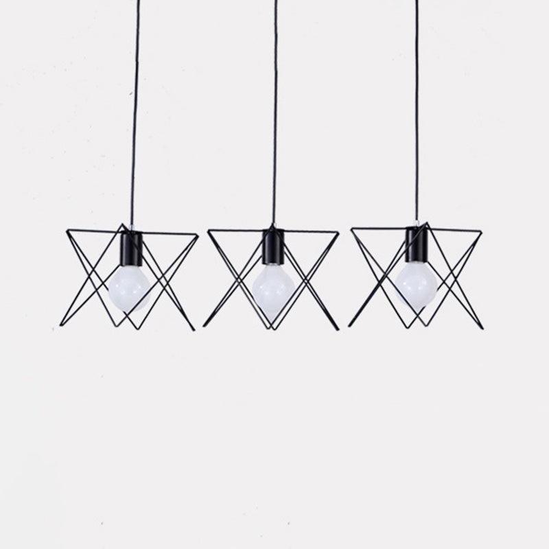 Geometric Cage Iron Suspension Light Antique Black - Set Of 3 Bulbs Multi Ceiling Lamp For Living